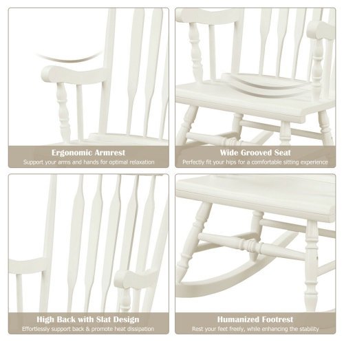 Gymax 2PCS Wooden Rocking Chair Single Rocker Indoor Garden Patio Yard White