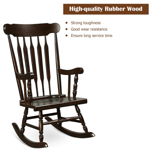 Gymax Wooden Rocking Chair Single Rocker Indoor Garden Patio Yard Coffee