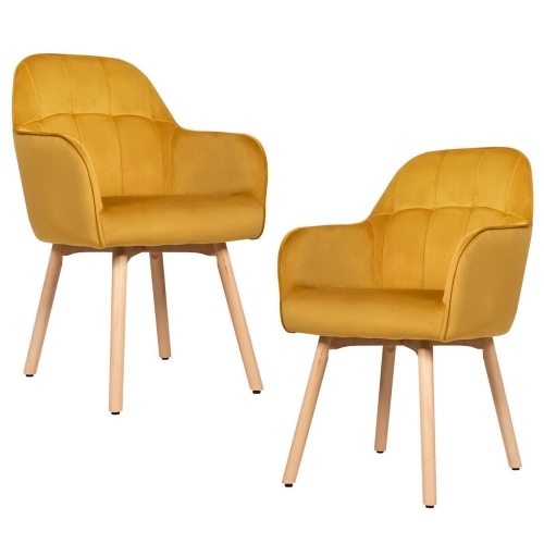 GYMAX  2PCs Modern Accent Armchair Upholstered Leisure Chair W/ Wooden Legs In Yellow