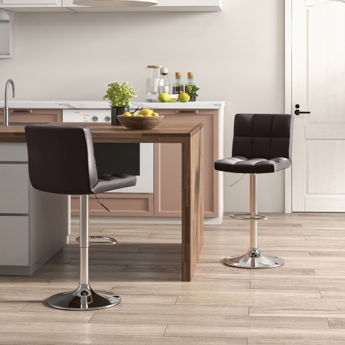 Gymax Set of 4 PU Leather Bar Stool Swivel Bar Chair w/ Adjustable Height Brown