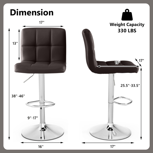 Gymax Set of 4 PU Leather Bar Stool Swivel Bar Chair w/ Adjustable Height Brown
