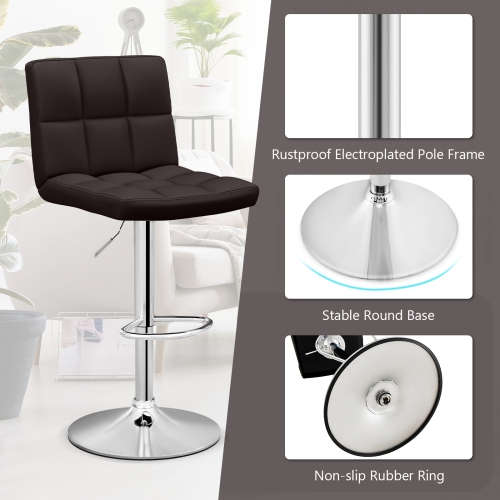 Gymax Set of 4 PU Leather Bar Stool Swivel Bar Chair w/ Adjustable Height Brown