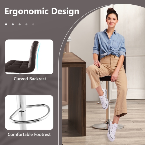 Gymax Set of 4 PU Leather Bar Stool Swivel Bar Chair w/ Adjustable Height Brown