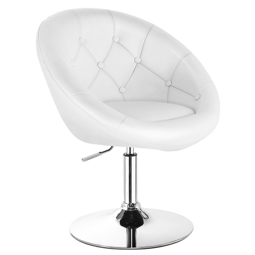 Gymax 1PC Adjustable Modern Swivel Round Tufted Back Accent Chair PU Leather White New
