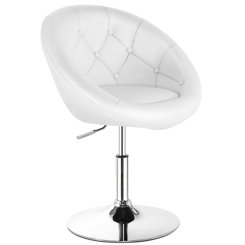 Gymax 1PC Adjustable Modern Swivel Round Tufted Back Accent Chair PU Leather White New