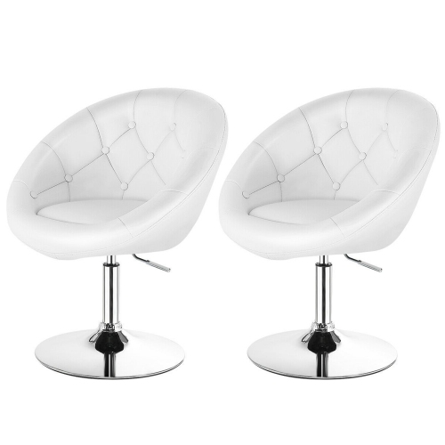 Gymax Set of 2 Swivel Bar Stools Height Adjustable Round Tufted Back Bar Chairs White