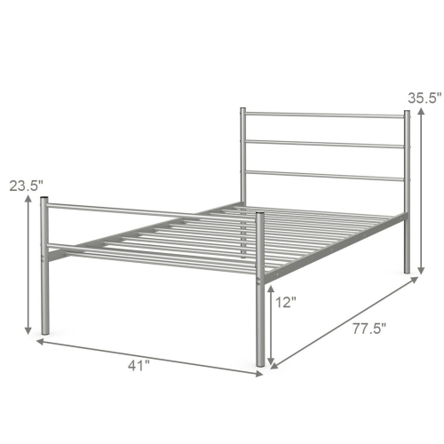 Gymax Twin Size Metal Bed Frame Platform Mattress Foundation W/ Headboard Silver