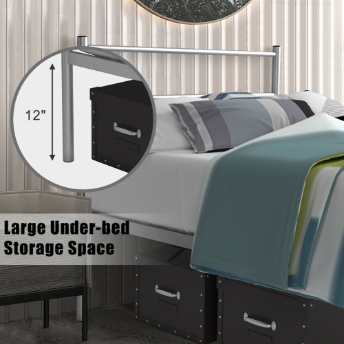 Gymax Twin Size Metal Bed Frame Platform Mattress Foundation W/ Headboard Silver