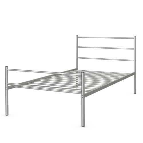 Gymax Twin Size Metal Bed Frame Platform Mattress Foundation W/ Headboard Silver