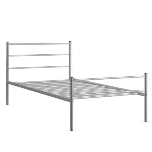 Gymax Twin Size Metal Bed Frame Platform Mattress Foundation W/ Headboard Silver