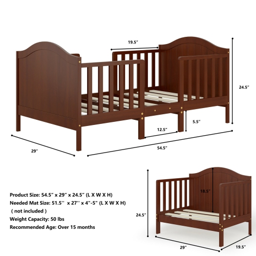 Gymax 2-in-1 Convertible Toddler Bed Kids Wooden Bedroom Furniture w/ Guardrails