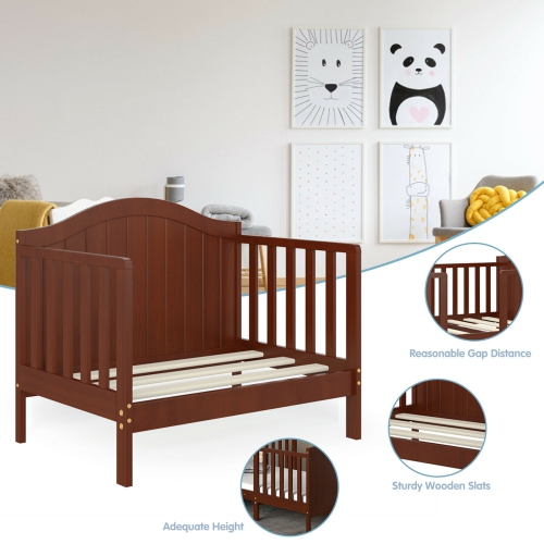 Gymax 2-in-1 Convertible Toddler Bed Kids Wooden Bedroom Furniture w/ Guardrails