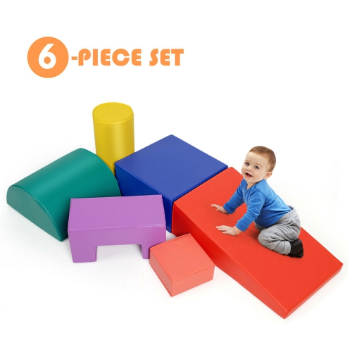 GYMAX  6 Piece Climb Crawl Play Set Indoor Kids Baby Toddler Soft Safe Foam Blocks Toys