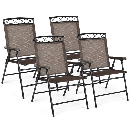Gymax 4PCS Folding Chairs Patio Garden Outdoor w/ Steel Frame Armrest Footrest