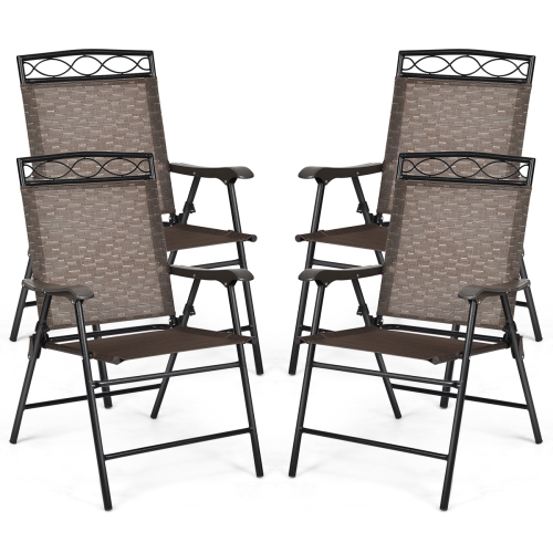 Gymax 4PCS Folding Chairs Patio Garden Outdoor w/ Steel Frame Armrest Footrest