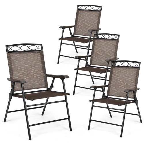 Gymax 4PCS Folding Chairs Patio Garden Outdoor w/ Steel Frame Armrest Footrest