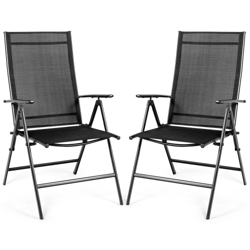 GYMAX  2PCs Folding Chair Patio Garden Outdoor W/ Steel Frame Adjustable Backrest