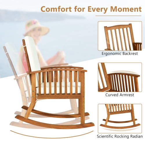 Gymax 2PCS Patio Wooden Rocking Chair Lawn Garden Outdoor w/ Armrest Cushion