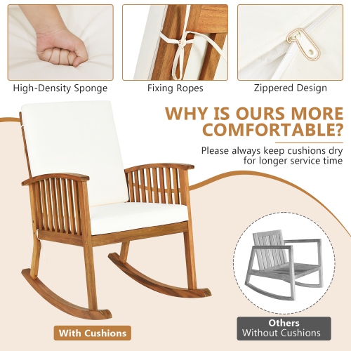 Gymax 2PCS Patio Wooden Rocking Chair Lawn Garden Outdoor w/ Armrest Cushion