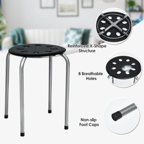 Gymax Set of 6 Portable Plastic Stack Stools Backless Classroom Seating