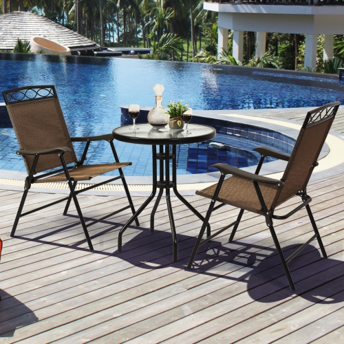 Gymax 3PCS Bistro Set Conversation Set Pub Patio Outdoor w/ Folding Chairs Table