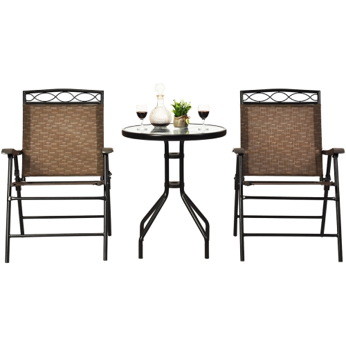 Gymax 3PCS Bistro Set Conversation Set Pub Patio Outdoor w/ Folding Chairs Table