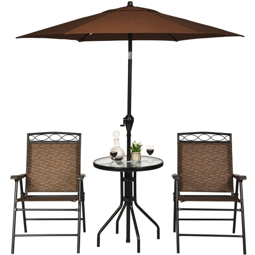 Gymax 3PCS Bistro Set Conversation Set Pub Patio Outdoor w/ Folding Chairs Table