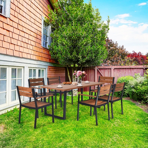 7PCS Ensemble de salle à manger de patio Ensemble de mobiliers d'extérieur avec 6 fauteuils avec trou pour parasol Gymax