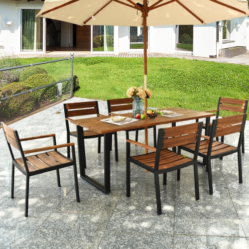 7PCS Ensemble de salle à manger de patio Ensemble de mobiliers d'extérieur avec 6 fauteuils avec trou pour parasol Gymax