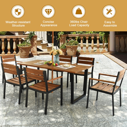 7PCS Ensemble de salle à manger de patio Ensemble de mobiliers d'extérieur avec 6 fauteuils avec trou pour parasol Gymax