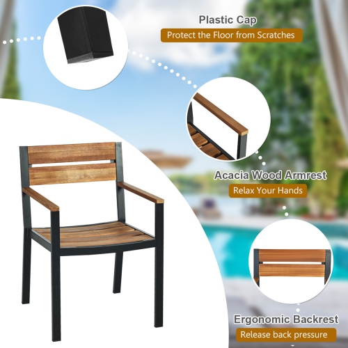 7PCS Ensemble de salle à manger de patio Ensemble de mobiliers d'extérieur avec 6 fauteuils avec trou pour parasol Gymax