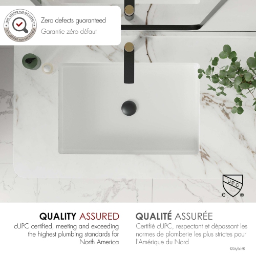 24.5" W x 16.5" D White Rectangular Undermount Bathroom Sink