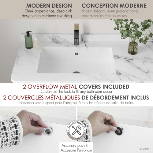 24.5" W x 16.5" D White Rectangular Undermount Bathroom Sink