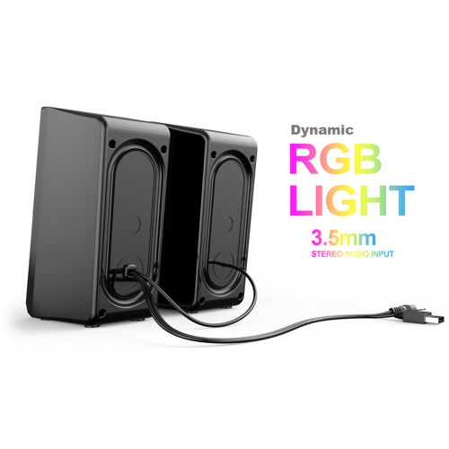 Havit 2.0 Channel 3.5mm Plug + USB Powered Dynamic RGB lights Stereo electronic sports speaker For Gamers