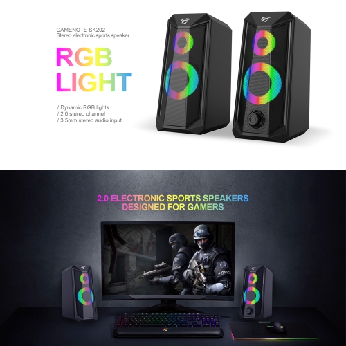 Havit 2.0 Channel 3.5mm Plug + USB Powered Dynamic RGB lights Stereo electronic sports speaker For Gamers