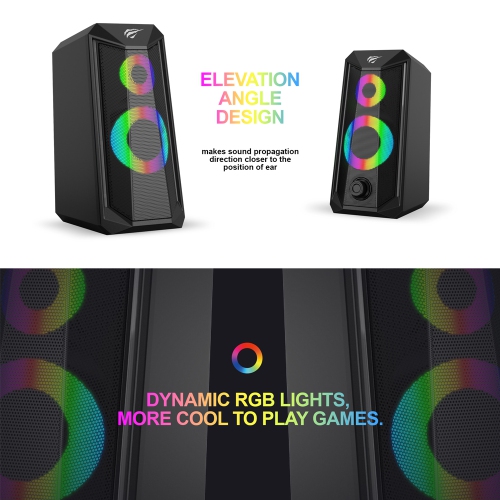 Havit 2.0 Channel 3.5mm Plug + USB Powered Dynamic RGB lights Stereo electronic sports speaker For Gamers