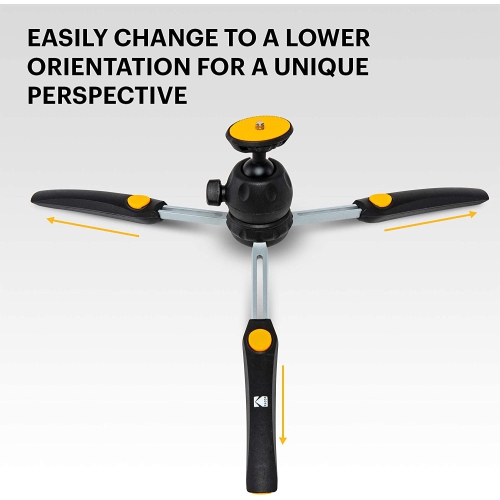 KODAK PhotoGear Mini Adjustable Tripod with 360° Ball Head, Compact 9” Tabletop Tripod Converts to 11” Selfie Stick, 5-Position Legs, Rubber Feet,