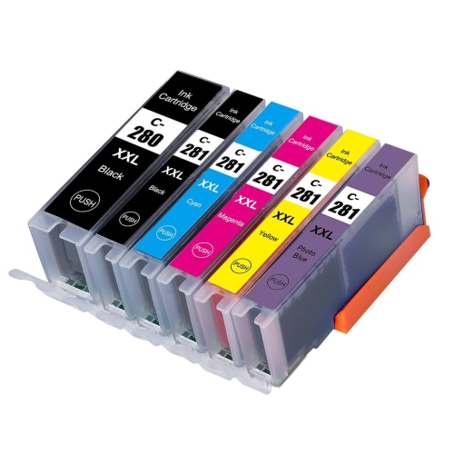 6 Ink PGI280, CLI281, (PB/BK/C/M/Y/Photo Blue) Compatible Ink Cartridge ...