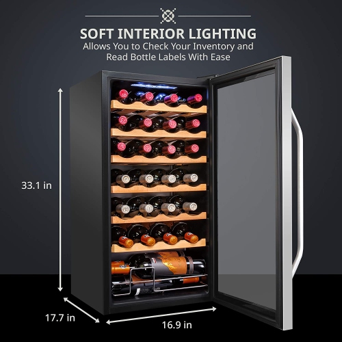Ivation 28 Bottle Compressor Wine Cooler Refrigerator w/Lock | Freestanding 41f-64f Digital Temperature Control Fridge Stainless Steel