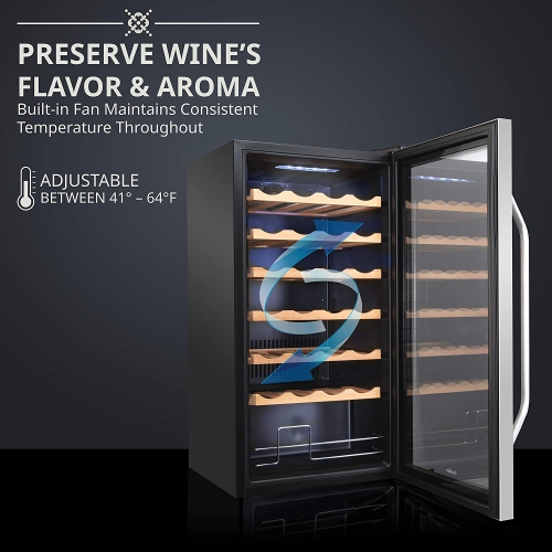Ivation 28 Bottle Compressor Wine Cooler Refrigerator w/Lock | Freestanding 41f-64f Digital Temperature Control Fridge Stainless Steel