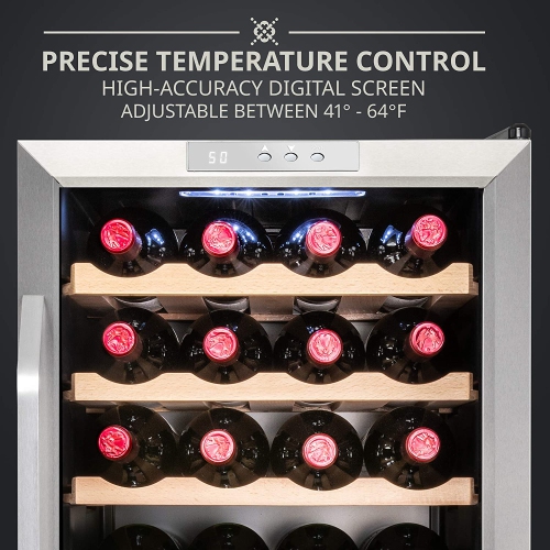 Ivation 28 Bottle Compressor Wine Cooler Refrigerator w/Lock | Freestanding 41f-64f Digital Temperature Control Fridge Stainless Steel