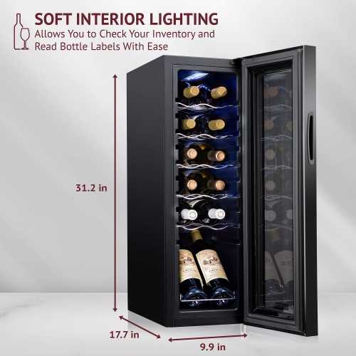 Schmecke 12 Bottle Compressor Wine Cooler Refrigerator w/Lock | Large Freestanding Wine Cellar | 41f-64f Digital Temperature Control Wine Fridge For