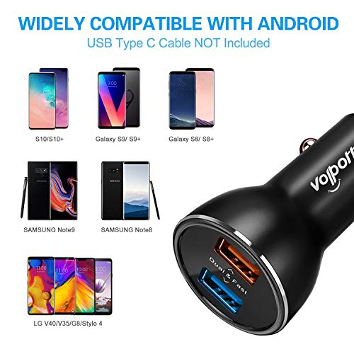 39W 12V Fast Dual USB Car Charger, Volport Metal 3A Rapid Charge Adapter with 2 Quick Charging 3.0 Port for Android Samsung...