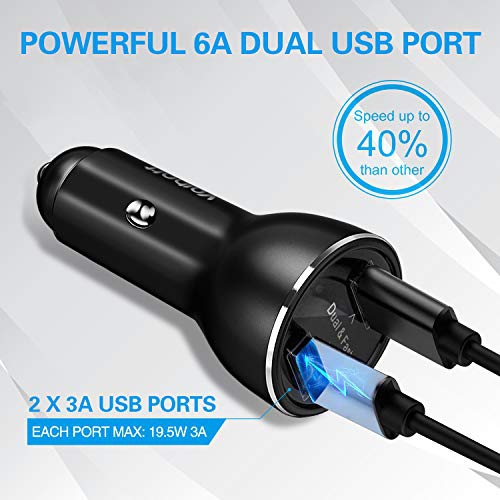39W 12V Fast Dual USB Car Charger, Volport Metal 3A Rapid Charge Adapter with 2 Quick Charging 3.0 Port for Android Samsung...