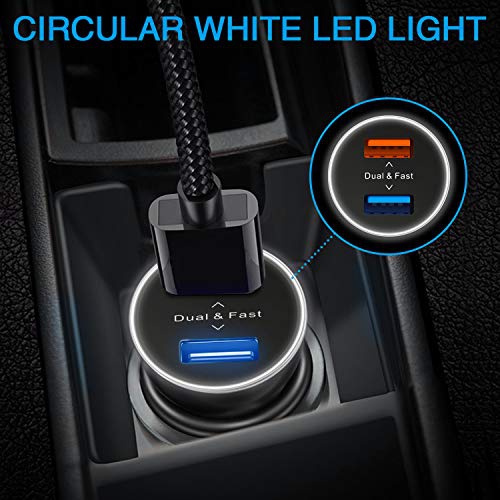 39W 12V Fast Dual USB Car Charger, Volport Metal 3A Rapid Charge Adapter with 2 Quick Charging 3.0 Port for Android Samsung...