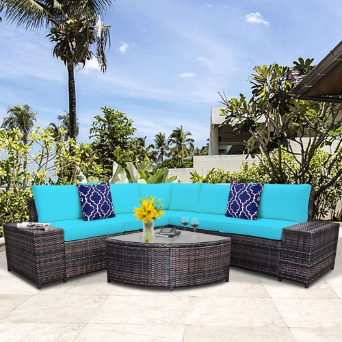 Gymax 6PCS Wicker Furniture Sectional Sofa Set w/ Cushions Turquoise