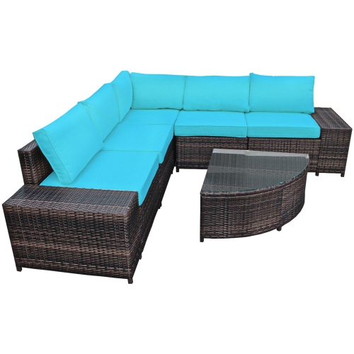 Gymax 6PCS Wicker Furniture Sectional Sofa Set w/ Cushions Turquoise