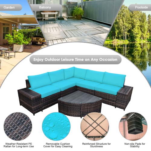 Gymax 6PCS Wicker Furniture Sectional Sofa Set w/ Cushions Turquoise