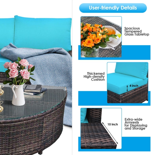 Gymax 6PCS Wicker Furniture Sectional Sofa Set w/ Cushions Turquoise