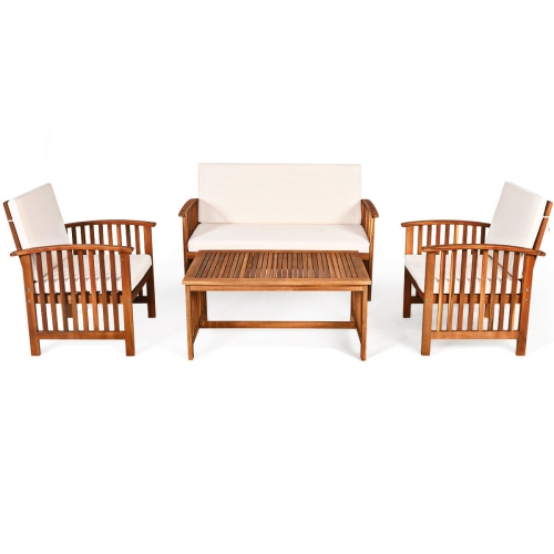 Gymax 8PCS Wooden Patio Conversation Set Outdoor Furniture Set w/ Cushions
